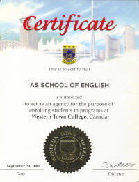 Certyfikat agenta Western Town College, Kanada